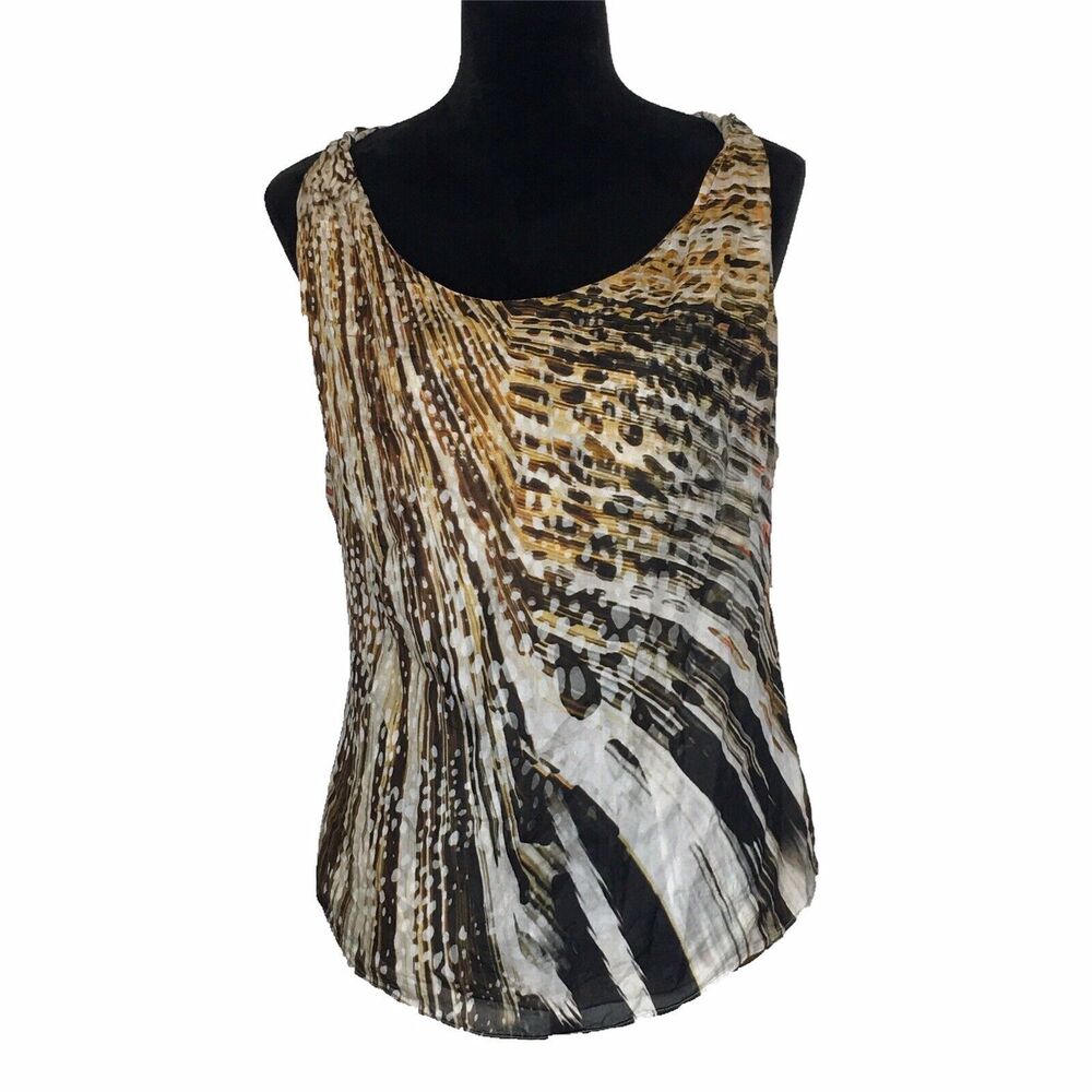 IRIS Setlakwe 6 100% Silk Top Soft Chiffon Splatter Stripe U Hem Lined Tank NICE